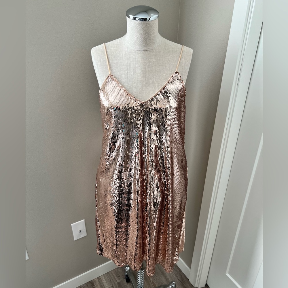 Francesca’s gold sequin holiday slip dress